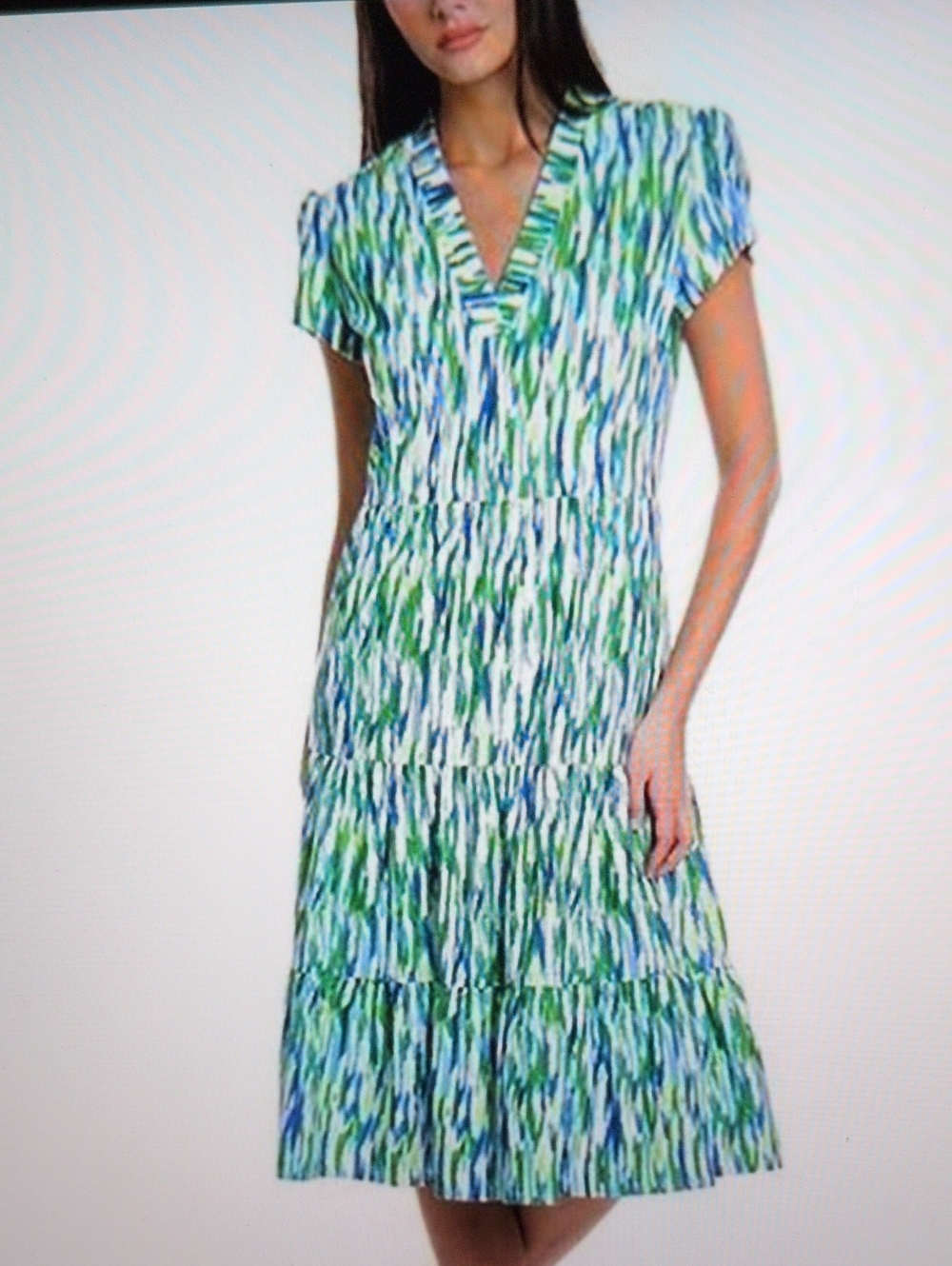 Jude Connally "Libby" Dress In Water Color Brush Strikes Midi
